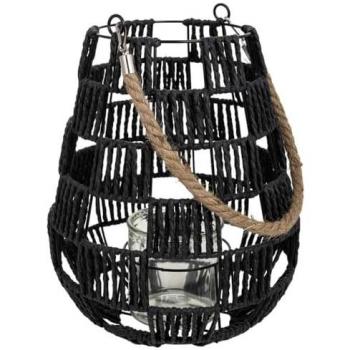 Farol de Metal con Cuerda de Papel Negro - Iluminación Ambiental