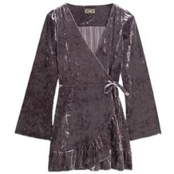 Kurzgewähltes Wickelkleid aus Samt, Felsengrau – Superdry