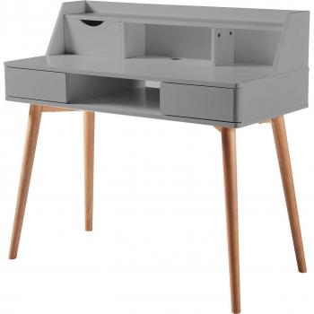Creativo Wooden Writing Desk with Storage, Light Grey/Natural VNF-00045LG