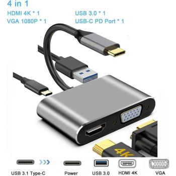 7-in-1 USB-C Hub Docking Station für Laptop und Smartphone mit VGA, PD, LAN, HDMI und USB 3.0 für Samsung und Huawei Matebook 13/15