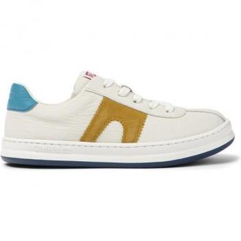Camper Zapatillas Kids Piel Blanco con Dibujo Lateral y Cordones