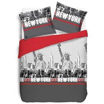 Ensemble de draps housse de couette Vision New York en rouge et gris