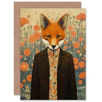 Artery8 Autumn Fox Suit Floral Card – Orange Edition