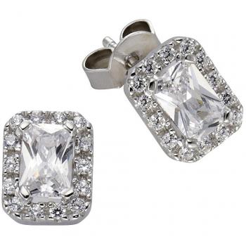 Silber-Ohrstecker Celesta für Damen – 925 Sterling, rhodiniert, mit weißem Zirkonia