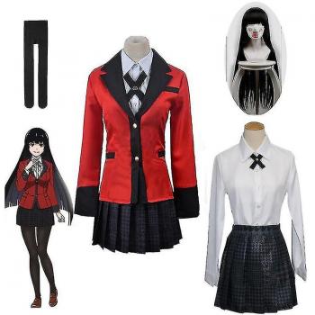 Kakegurui Jabami Yumeko Disfraz Completo - Chaqueta, Camisa, Falda, Medias, Corbata y Peluca XXXL
