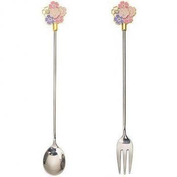 Set de 2 Cucharas de Café en Flor de Cerezo + Tenedor Japonés
