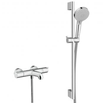 Conjunto Hansgrohe Ecostat Mezclador Termostático Baño/Ducha + Barra Unica + Teleducha 2 Chorros, Cromo
