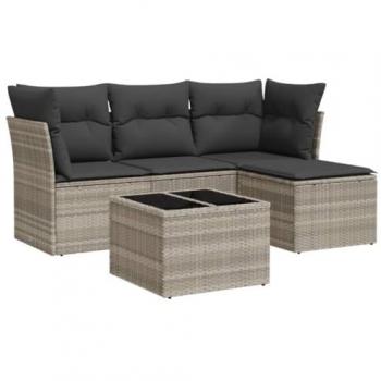 Ensemble de jardin 5 pcs avec coussins gris clair en résine tressée