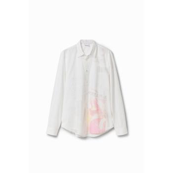 Desigual Uomo Popeline Giornale in Cotone Bianco S