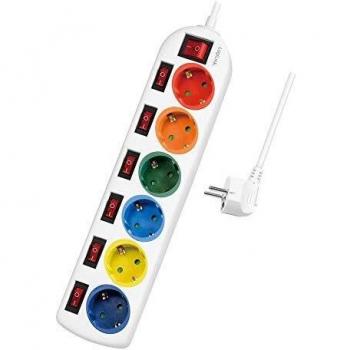 Steckdosenleiste 6-fach mit 7 Schaltern, 6x CEE 7/3, mehrfarbig