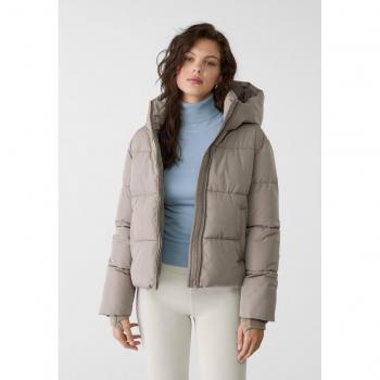 Stradivarius Basic Hooded Puffer Jacket - Brown XS