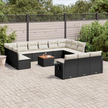 14-Piece Outdoor Black Poly Rattan Sofa Set with Cushions
