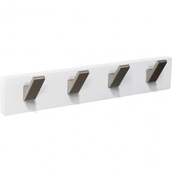 Percha Pared Madera Blanca 4 Ganchos Inox Mate