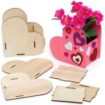 Heart-Shaped Wooden Planter Kits (Pack of 3) Nature Craft Kits, Valentine's Day Gifts, Easy to Assemble, Build & Paint