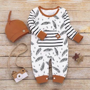 Ropa de Otoño Invierno para Recién Nacido, Mono con Sombrero y Rayas