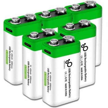 9V 6F22 USB Rechargeable Lithium Battery Pack (650mAh)