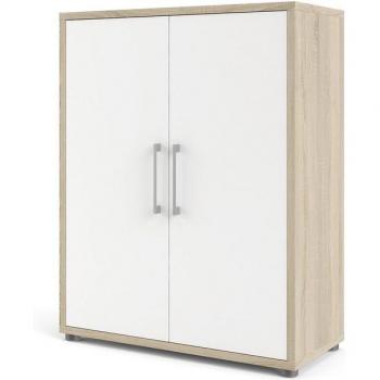 E-Buy24 Prisme Aktenschrank 113x89x40 cm, 2 Türen, Eichenholz‑Weiß