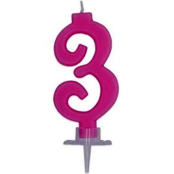 Candela Sagomata Numero 3 Rosa cm. 7