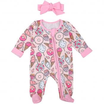 Combinaison pour bébé fille manches longues col rond fermeture éclair rose/abricot 0-18 mois