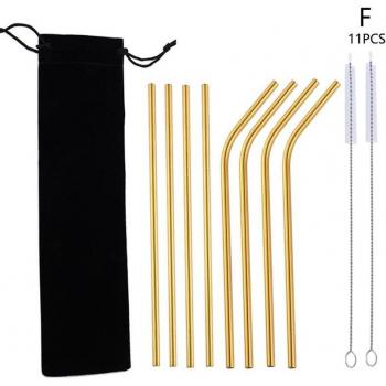 Colorful Reusable Metal Straws - 11pcs Set