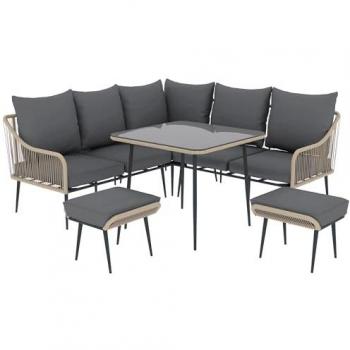 Light Brown 6-Piece Garden Sofa Set with Cushions