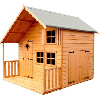 Crib House Kids Wooden Playhouse 7' x 8' - Honey Brown