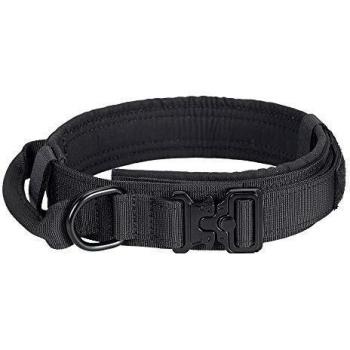EXCELLENT ELITE SPANKER Tactical Dog Collar Adjustable K9 Military Dog Collar Nylon Training Heavy Duty Dog Collar with Handle (Black-XL)
