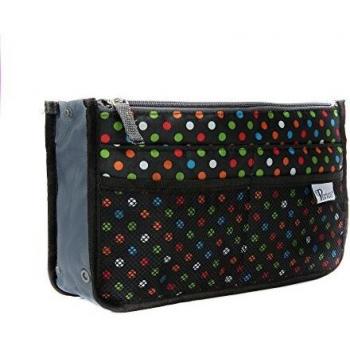 Periea 'Chelsy' Handbag Organiser Insert - Black with Multi-Coloured Polka-dots / 10cm