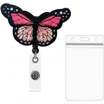Colorful Butterfly Retractable Badge Reel with Transparent PVC ID Card Holder Clip