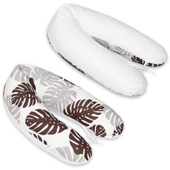 Coussin polyvalent pour maternité avant/après naissances, tonalités gris/marron, base blanche