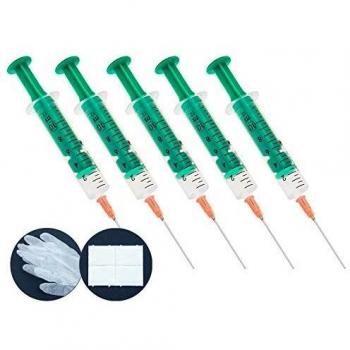 5x 10ml Nachfüllspritzen mit stumpfer Nadel, 2 Vinyl-Handschuhe und 4 Zellstofftupfer für E-Liquids