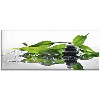Glasbild ARTLAND Spa mit Steinen und Bambus Bilder Gr. B/H: 125cm x 50cm, Glasbild Zen, grün in verschiedenen Größen