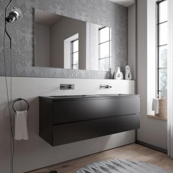 Mobiletto Ava 140 cm con lavabo in mineralguss Bruxelles, nero opaco, finitura matt, senza prefusura