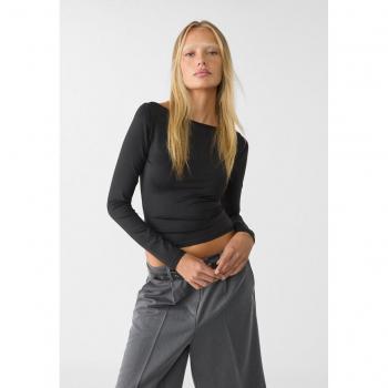 Stradivarius Open‑Back Tee in Black, Medium