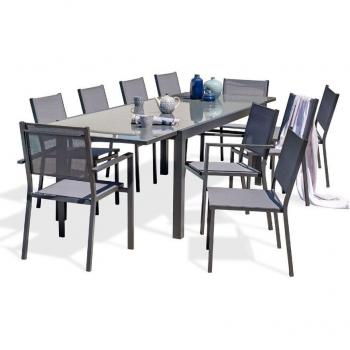 Table de jardin extensible TOLEDE avec 8 fauteuils empilables
