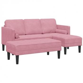 Canapé 3 places en velours rose clair avec chaise longue