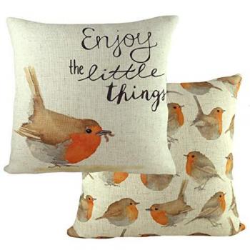 Robin Hand-Painted Watercolour Repeat Printed Cushion