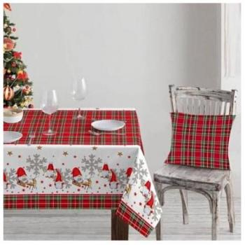 Tovaglia Natalizia Stampa Digitale Tartan Babbo Natale e Renne 6 Posti