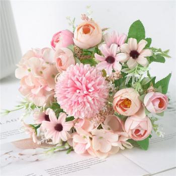 Tea Rose Buds and Hydrangea Mixed Artificial Flowers Bouquet
