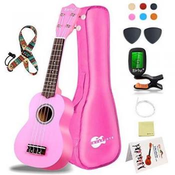 Everjoys Soprano Ukulele Beginner Kit, 21 Inch Ukelele for Kids Adults w/Strap, Tuner, Strings, Songbook, Case, Picks