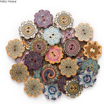 Boutons en bois fleurs peintes, 100 pièces, 15-25mm