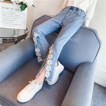 Blumen Skinny Jeans für Mädchen, elastische ausgestellte Hosen, casual, Größen 8-14 Jahre
