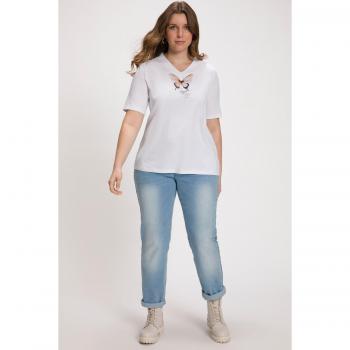 Plus Size Women's Cotton Butterfly Print Stretch Tee, White, Size 32/34
