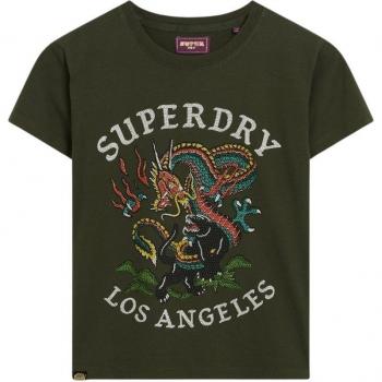 T-shirt Superdry Fitted a Maniche Corte con Strass e Motivo Tattoo Khaki XL