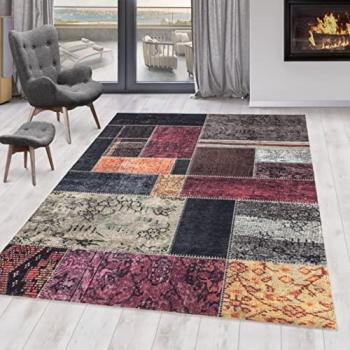 Waschbarer Patchwork Teppich im Vintage-Stil mit Antirutsch-Beschichtung