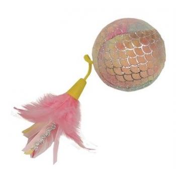 HAPPY PET SIRENE BAL GROOT MET VEERTJES ROZE - Katten speelgoed, 30x8x8 cm, kleurrijk met veertjes voor speelplezier