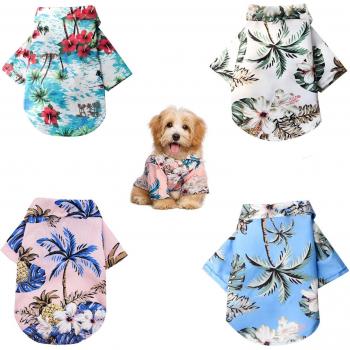 Hawaiian Pet Shirts with Coconut Tree Print - 4 Pack