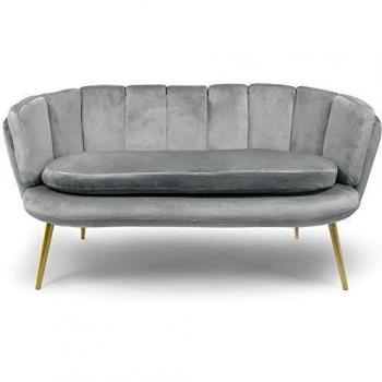 Menzzo Canapé 2 places arrondi Brenda Velours Argent pieds Or