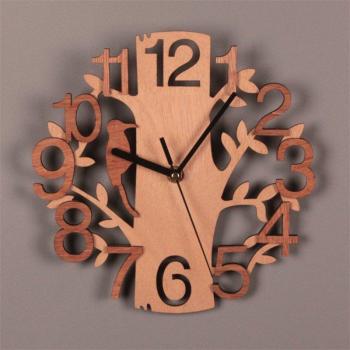 Double Layer Wooden Bird Tree Wall Clock