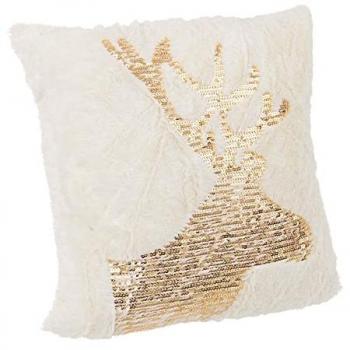 BIZZOTTO - Cuscino Natalizio Bianco Pailletts Oro Renna 45x 45